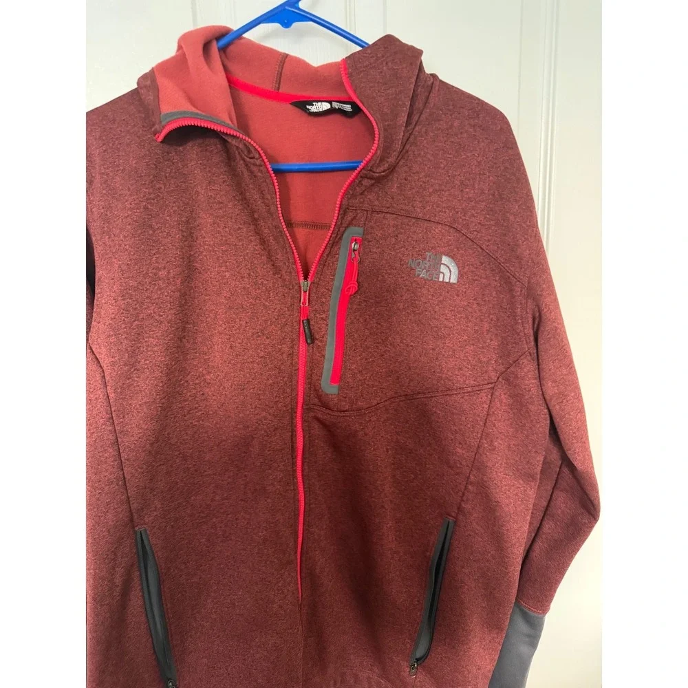 The North Face Mens Full Zip Fleece Hoodie Burgundy Red Gray Jacket Large L/G - Picture 3 of 6